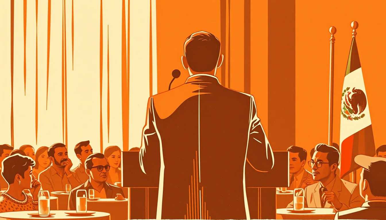 Ilustración de un orador en el podio